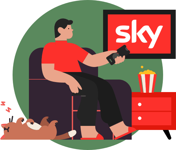 Ilustração pessoa assistindo Sky